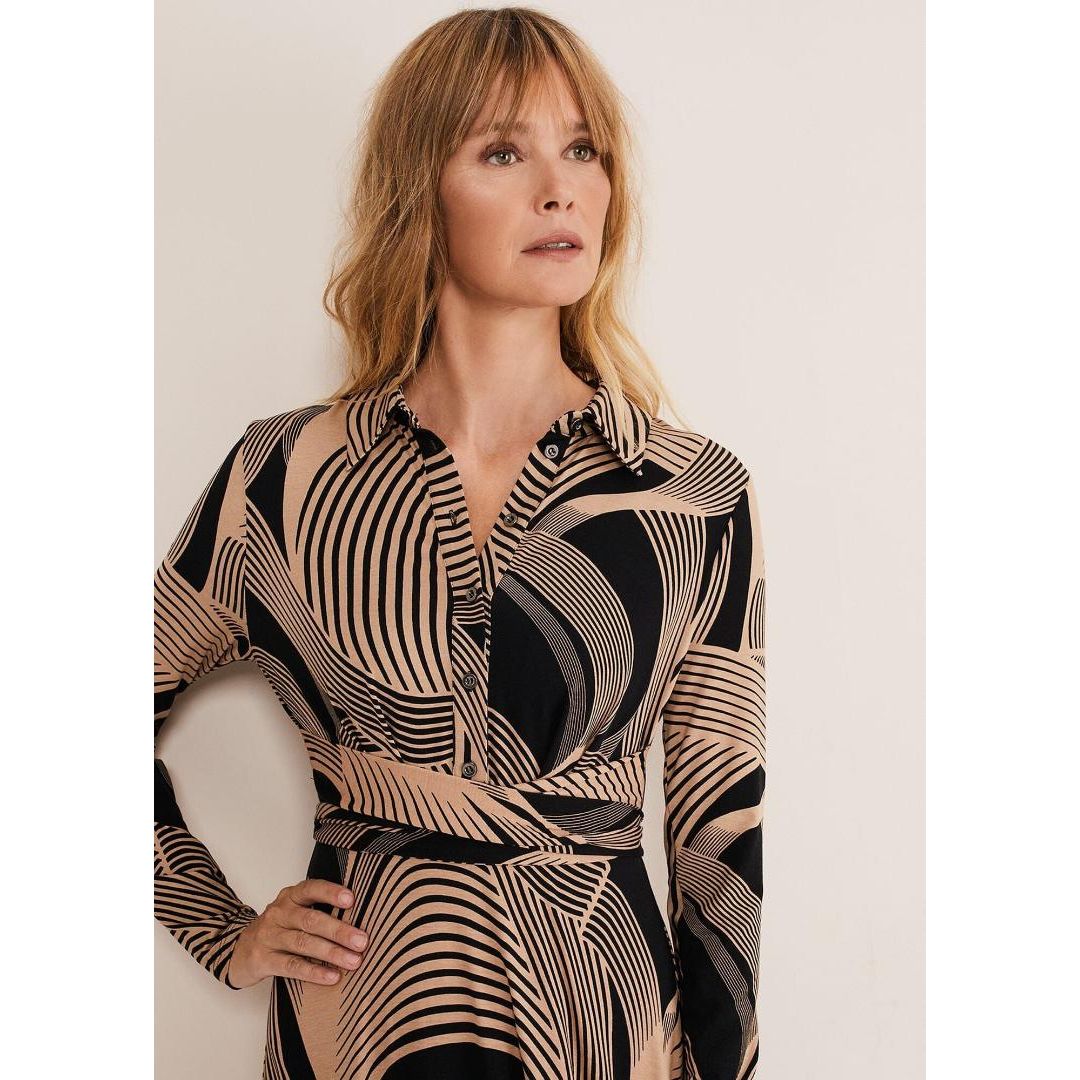 Phase Eight April Tie Shirt Dress - Black/Camel