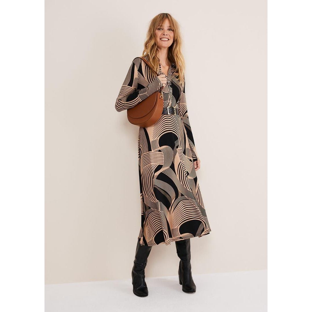 Phase Eight April Tie Shirt Dress - Black/Camel