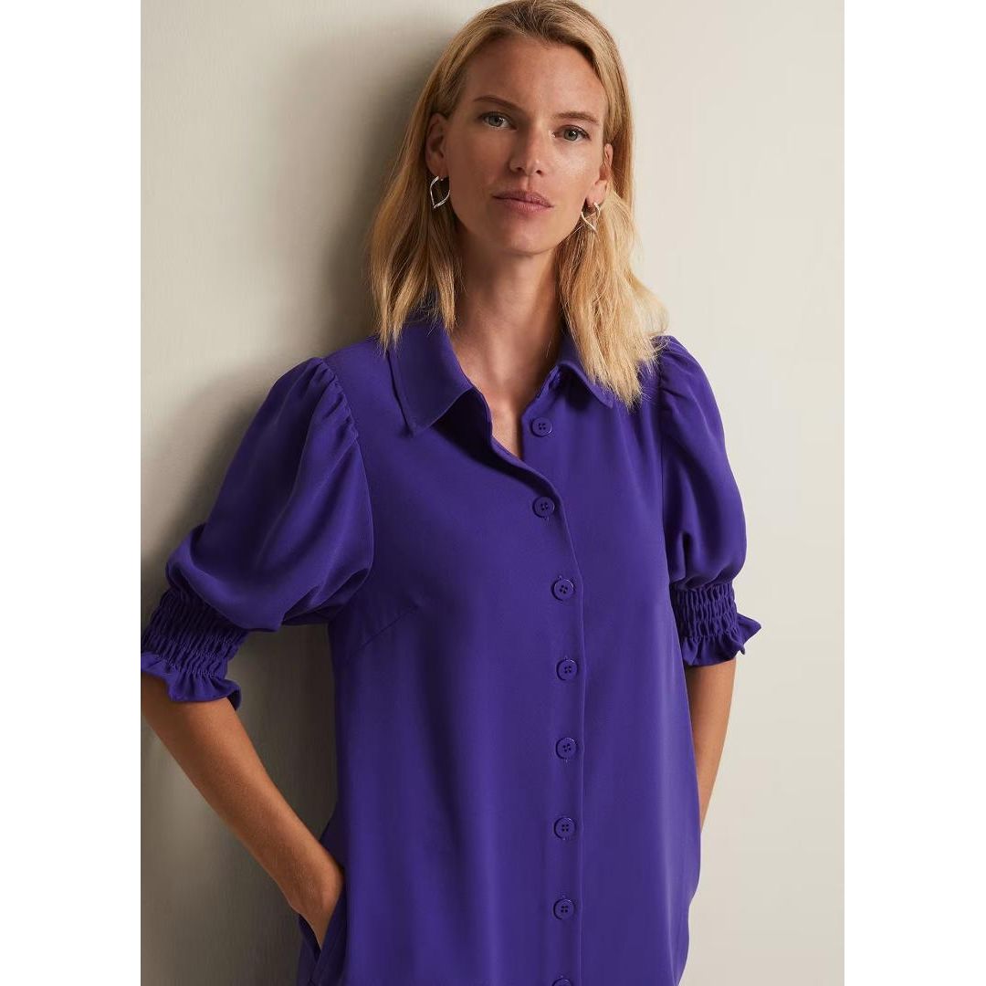 Phase Eight Candice Purple Button Mini Dress - Purple