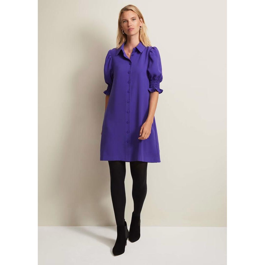 Phase Eight Candice Purple Button Mini Dress - Purple