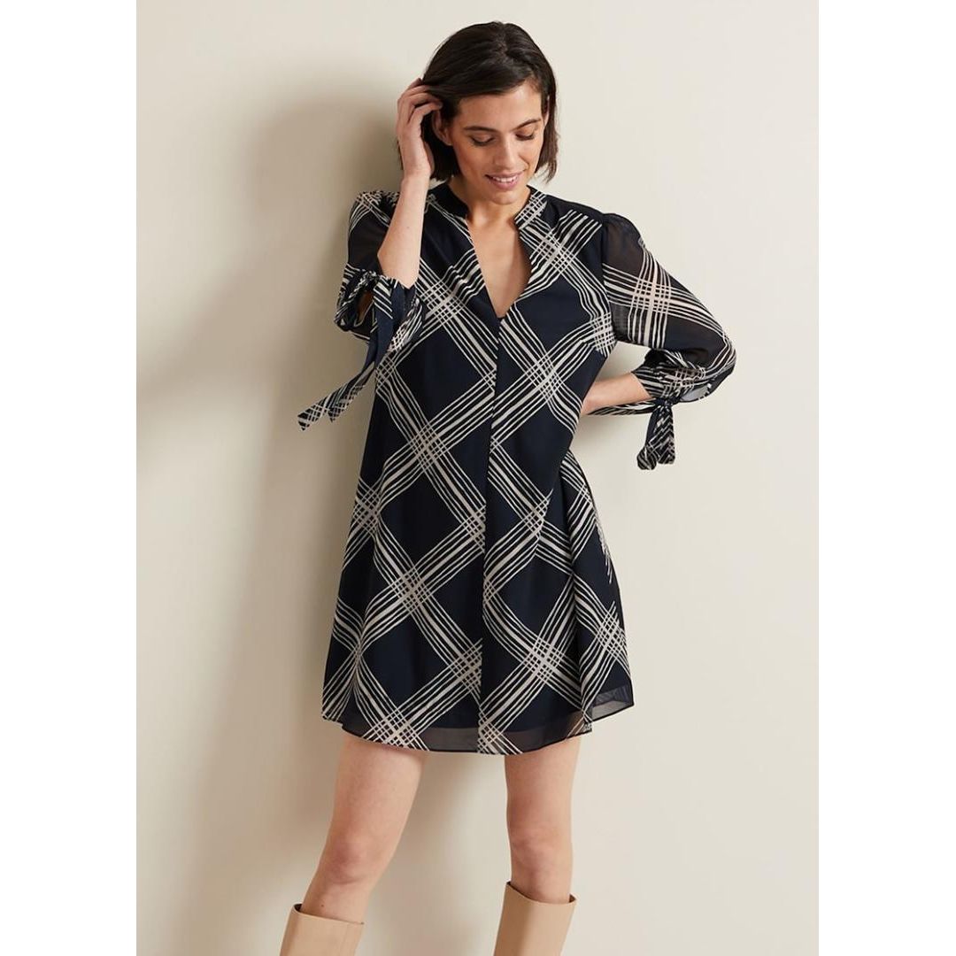 Phase Eight Cora Check Navy Tunic Dress - Navy