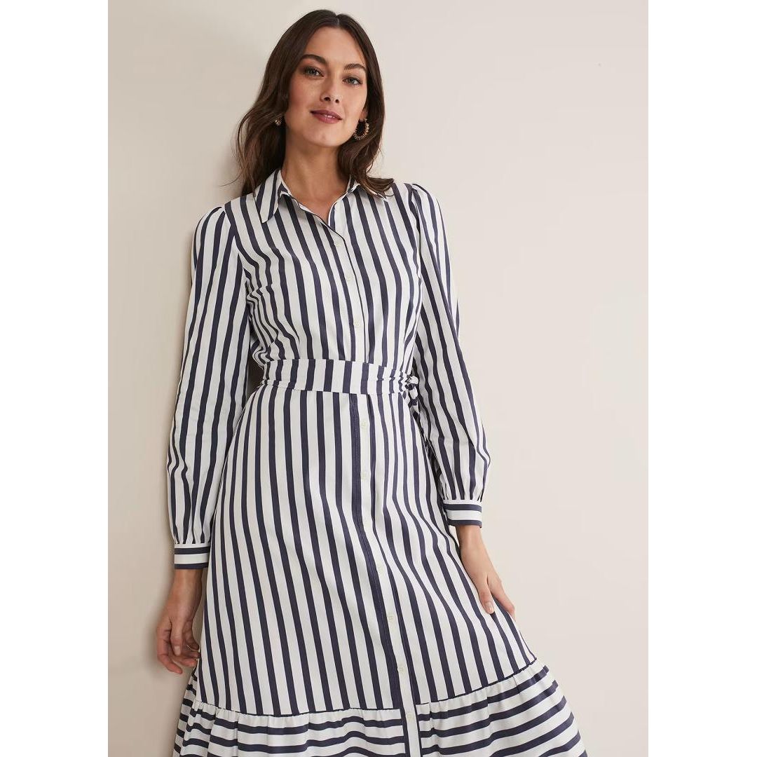 Phase Eight Henley Striped Midaxi Dress - Navy/Ivory