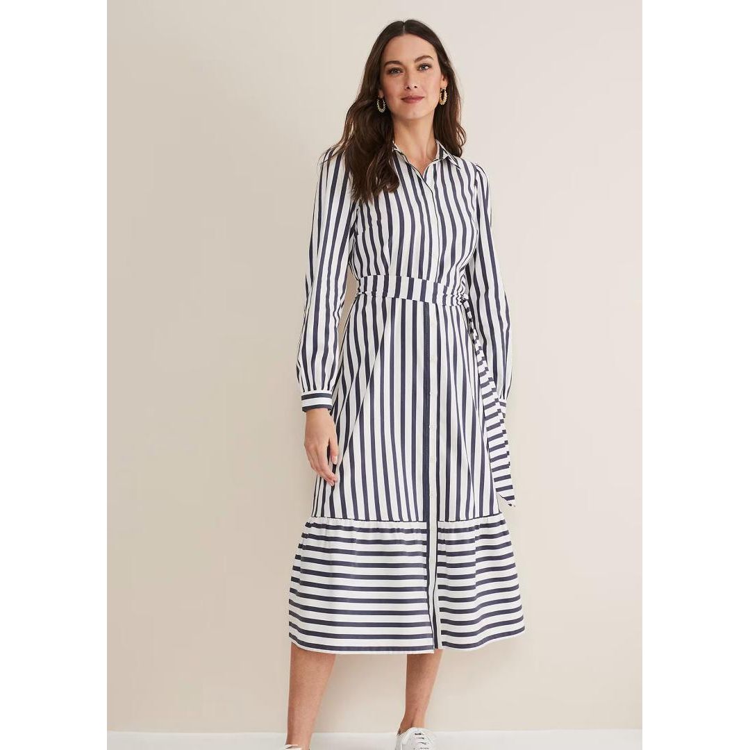 Phase Eight Henley Striped Midaxi Dress - Navy/Ivory