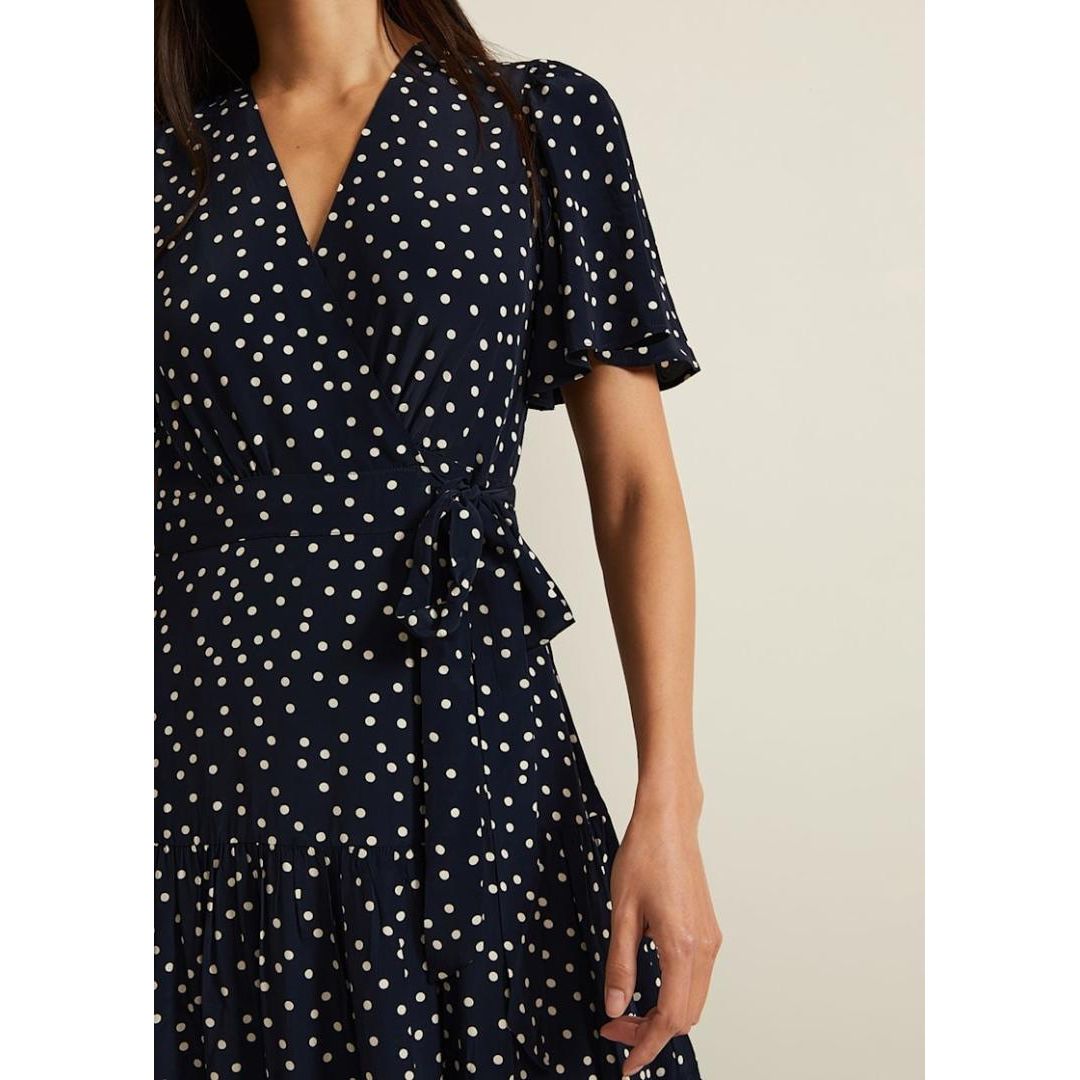 Phase Eight Jenna Wrap Midaxi Dress - Navy/Ivory Spot