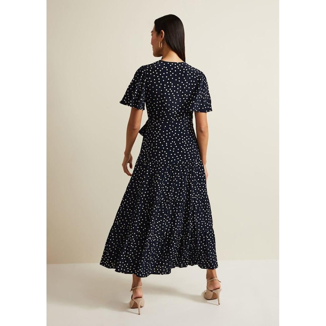 Phase Eight Jenna Wrap Midaxi Dress - Navy/Ivory Spot