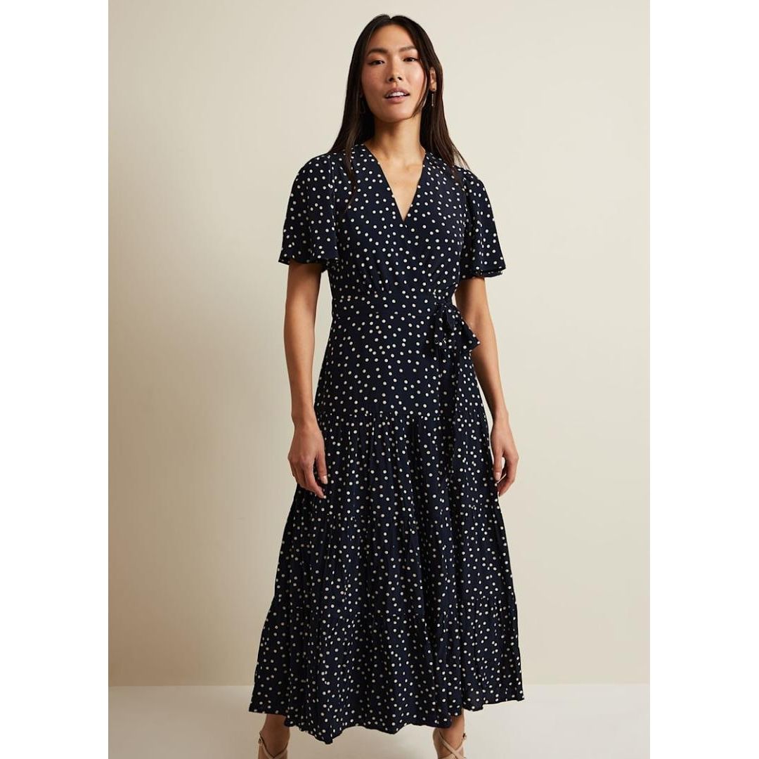 Phase Eight Jenna Wrap Midaxi Dress - Navy/Ivory Spot