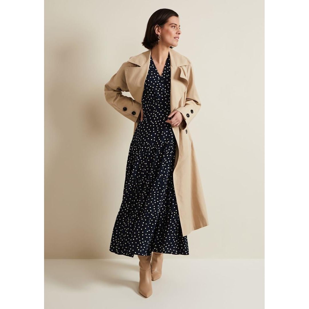 Phase Eight Jenna Wrap Midaxi Dress - Navy/Ivory Spot