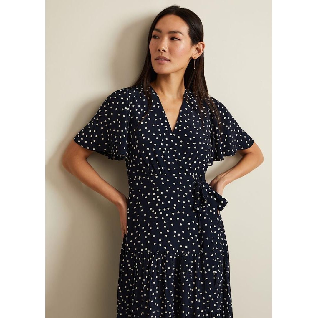 Phase Eight Jenna Wrap Midaxi Dress - Navy/Ivory Spot