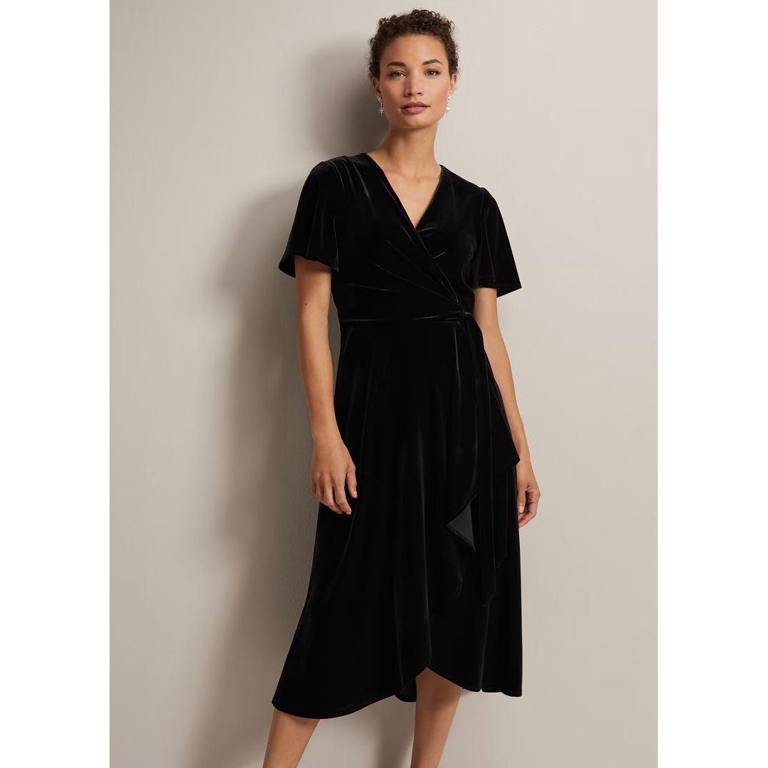 Phase Eight Julissa Velvet Ruffle Wrap Midi Dress - Black