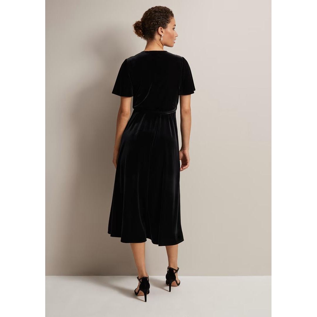 Phase Eight Julissa Velvet Ruffle Wrap Midi Dress - Black