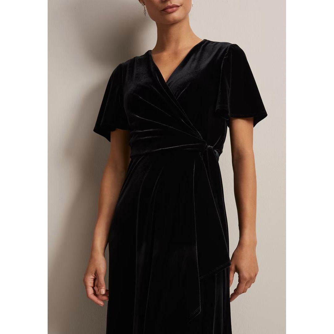 Phase Eight Julissa Velvet Ruffle Wrap Midi Dress - Black