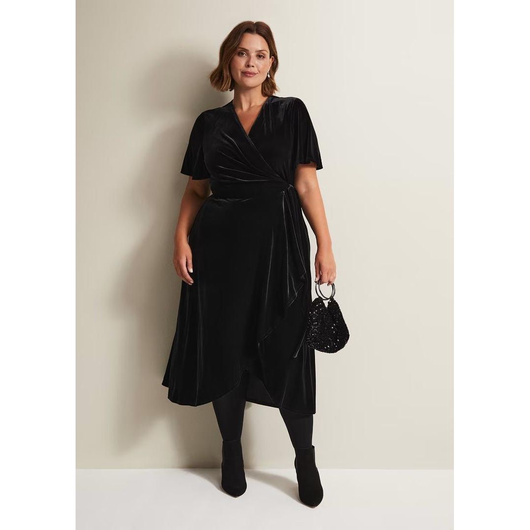 Phase Eight Julissa Velvet Ruffle Wrap Midi Dress - Black