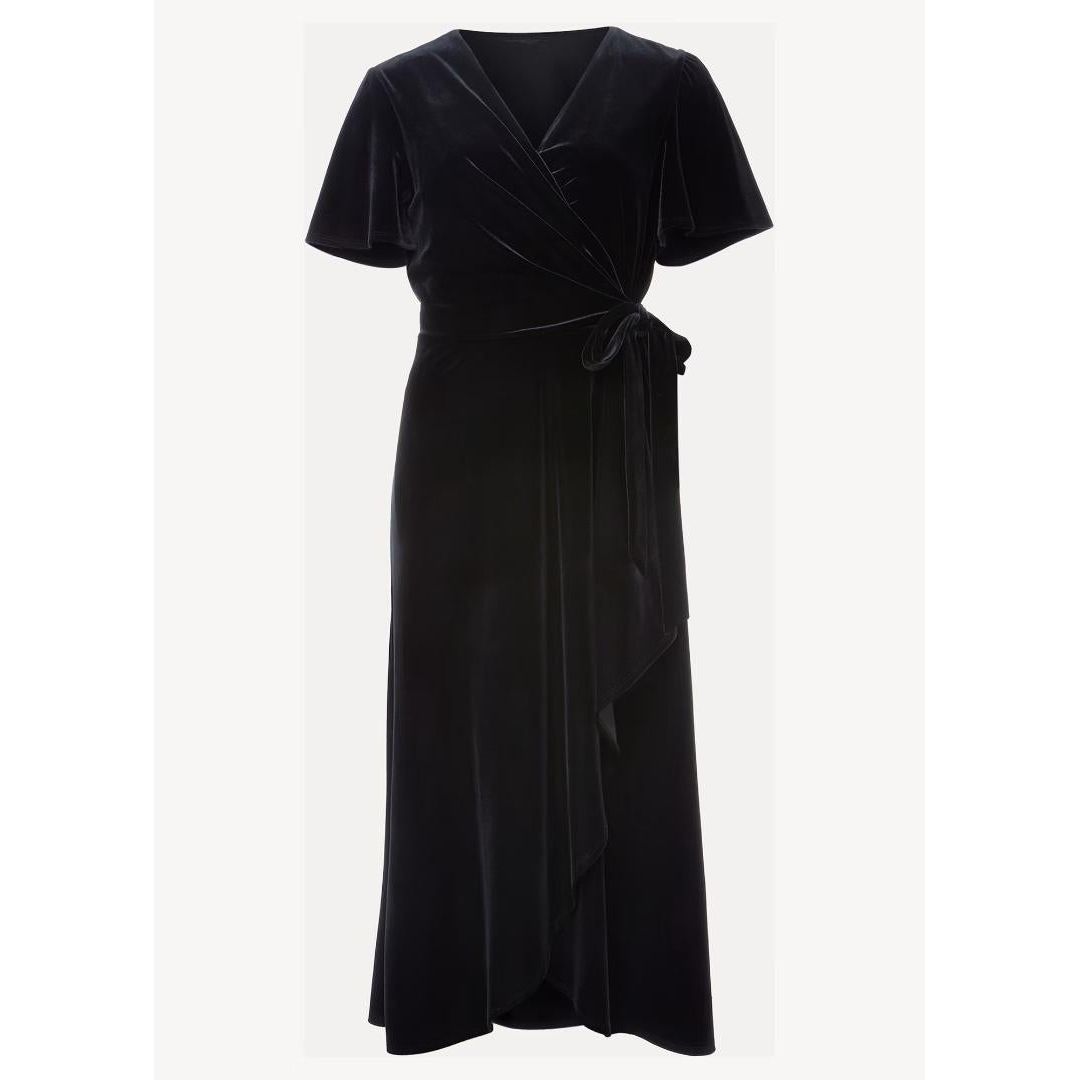 Phase Eight Julissa Velvet Ruffle Wrap Midi Dress - Black