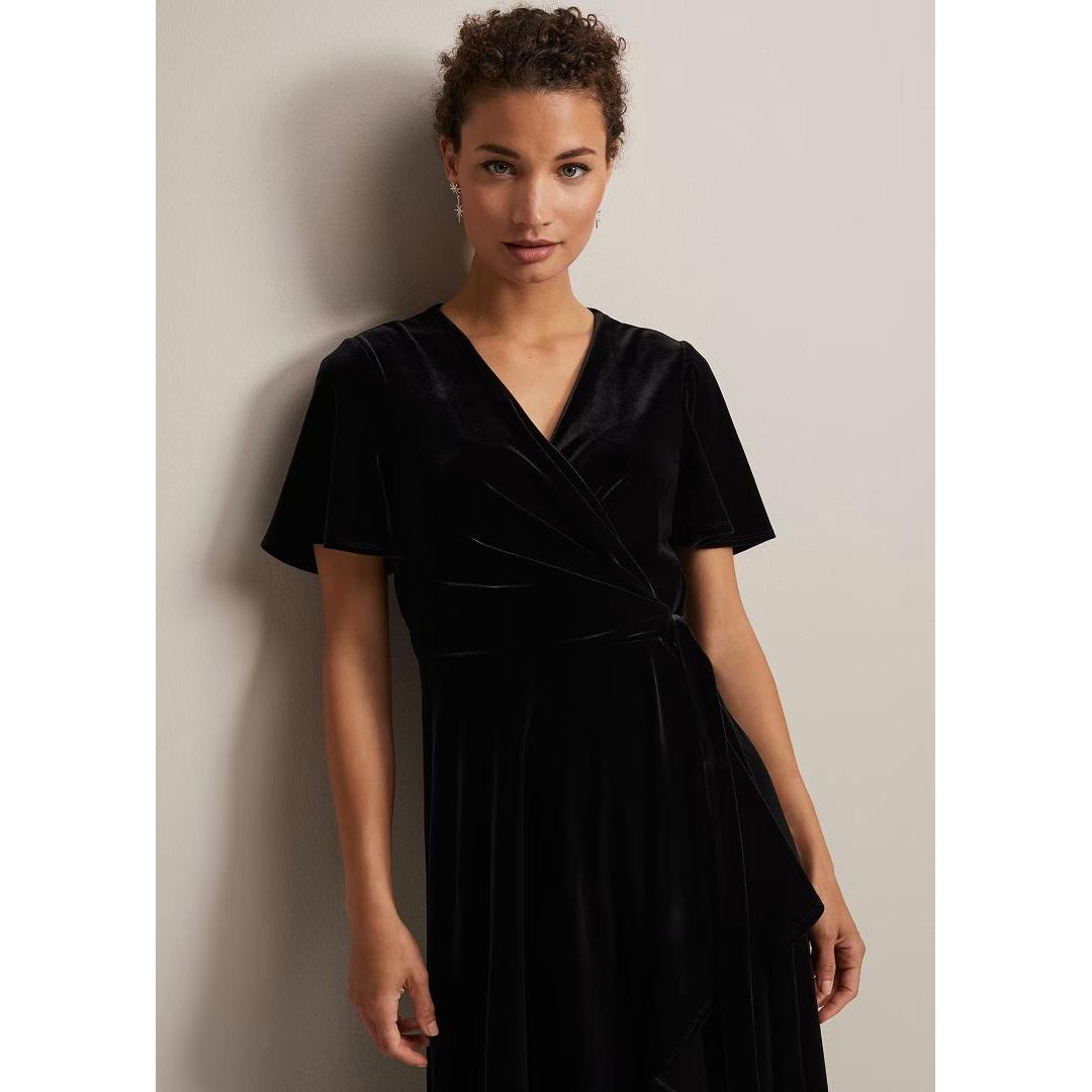 Phase Eight Julissa Velvet Ruffle Wrap Midi Dress - Black