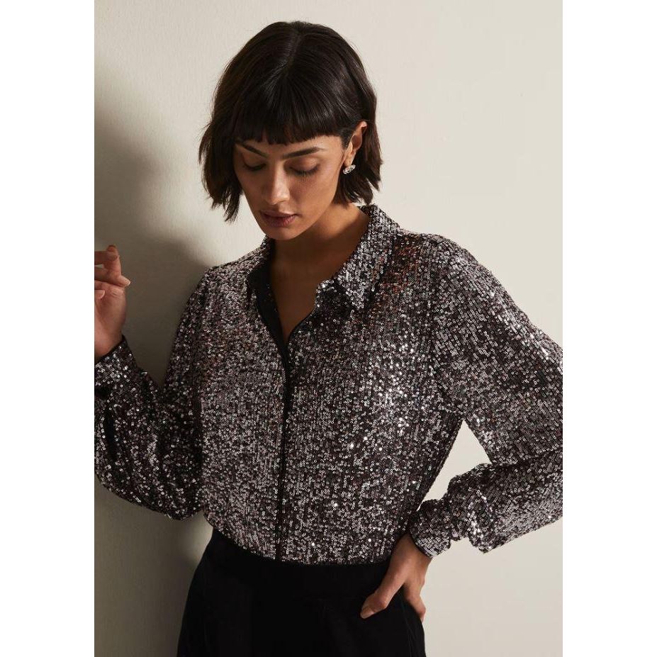 Phase Eight Medora Sequin Shirt - Silver