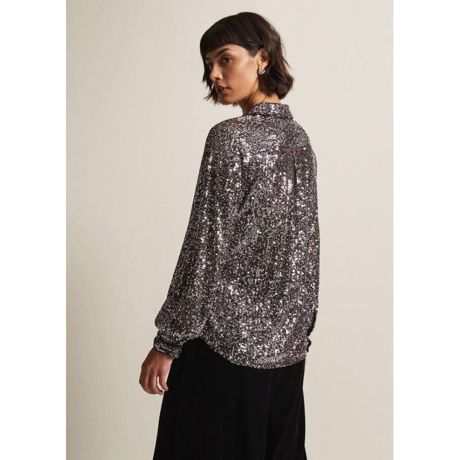 Phase Eight Medora Sequin Shirt - Silver