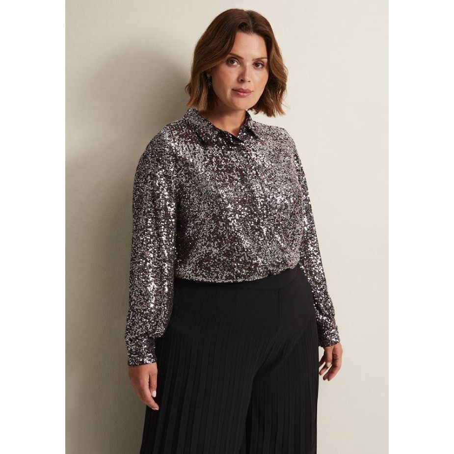 Phase Eight Medora Sequin Shirt - Silver