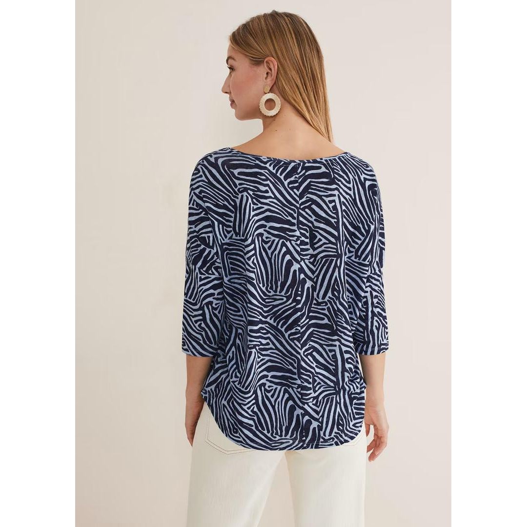 Phase Eight Moire Zebra Linen Top - Blue