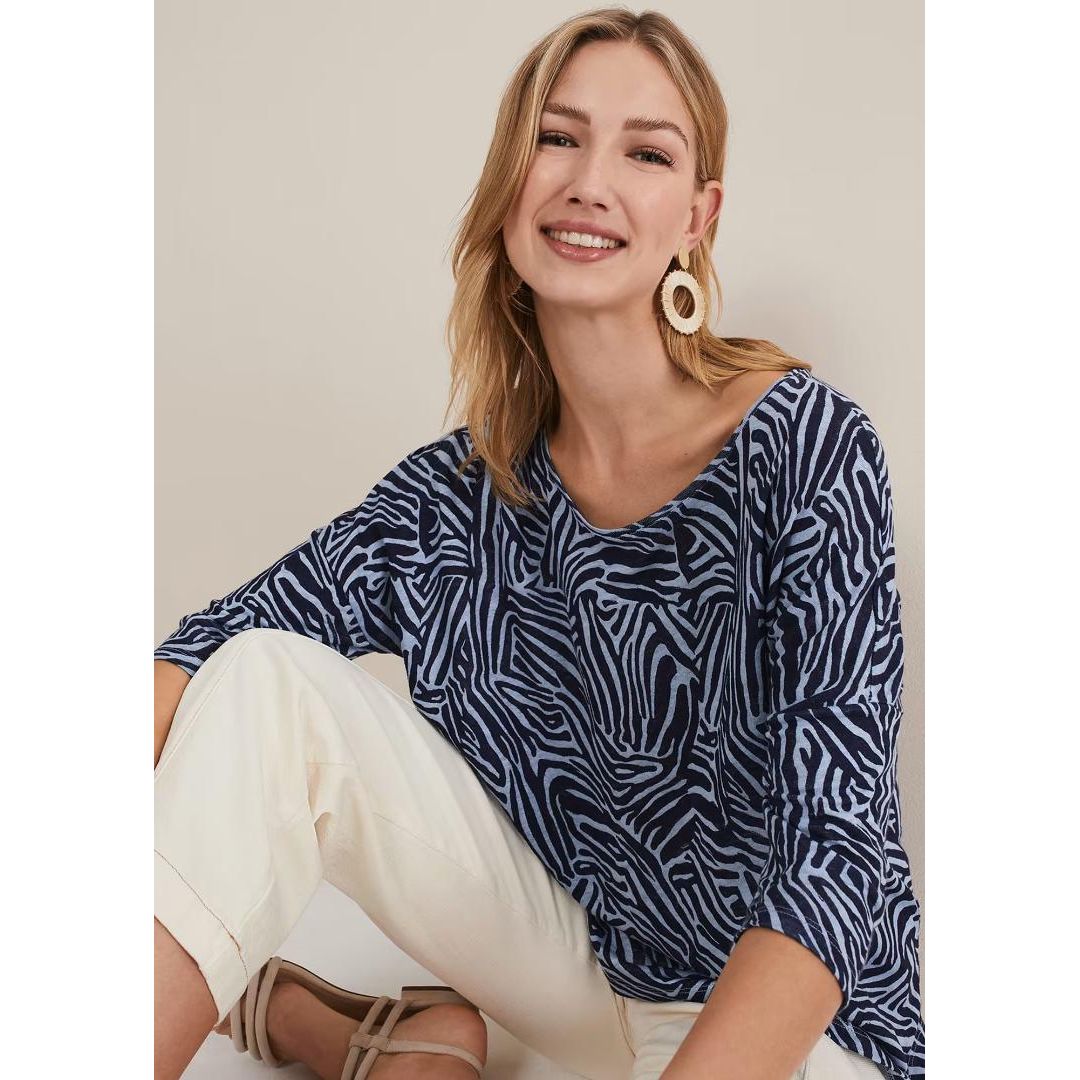 Phase Eight Moire Zebra Linen Top - Blue