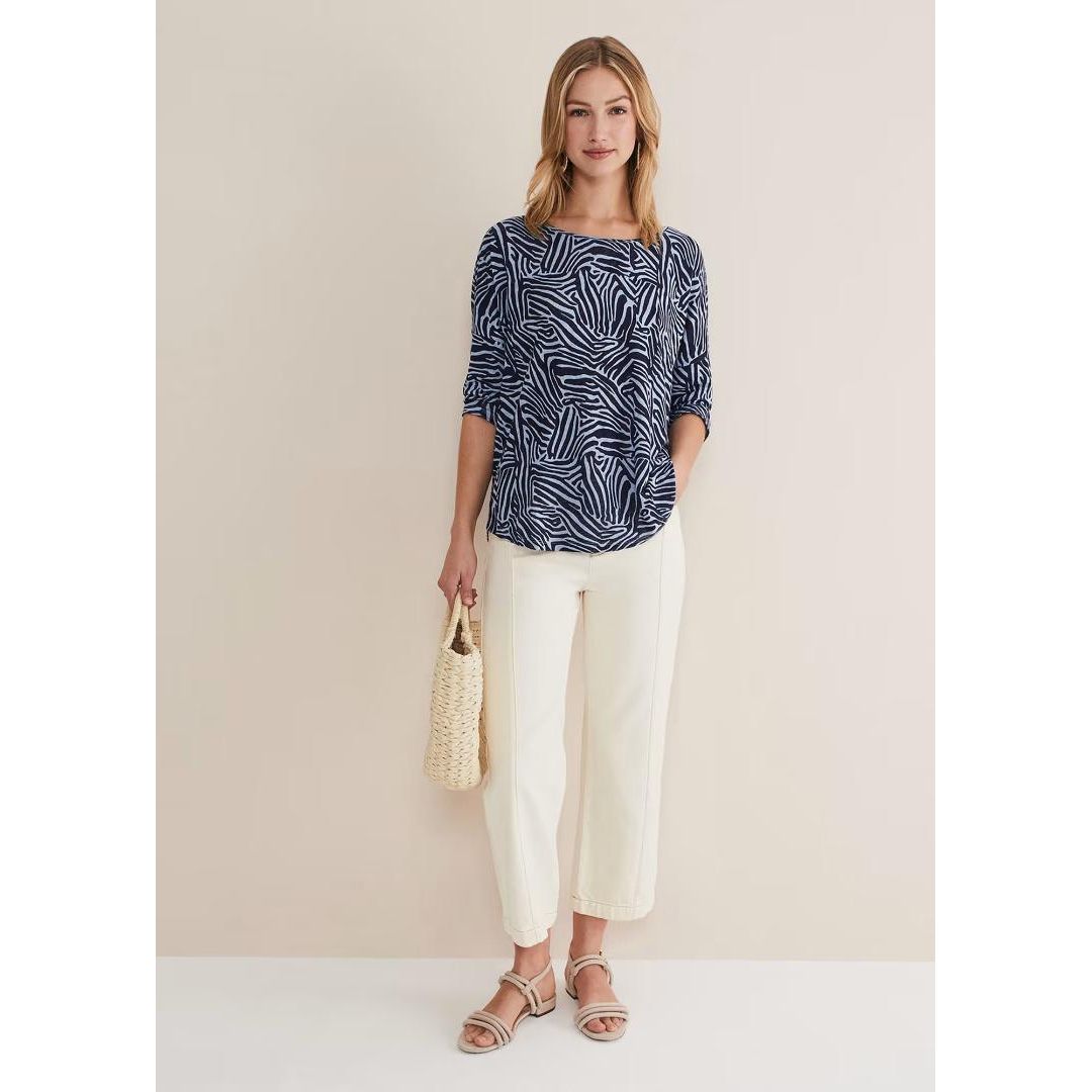 Phase Eight Moire Zebra Linen Top - Blue