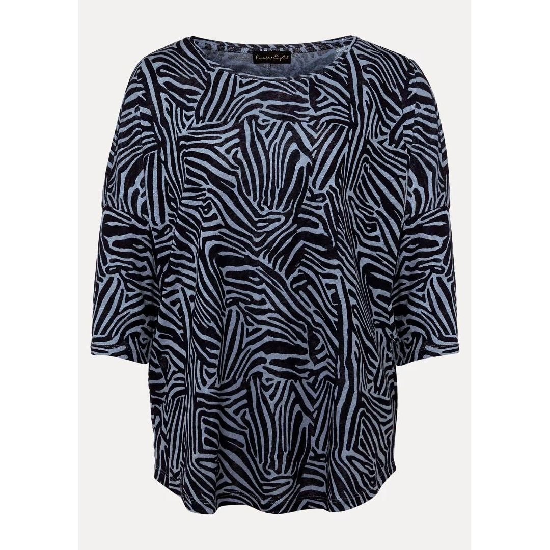 Phase Eight Moire Zebra Linen Top - Blue