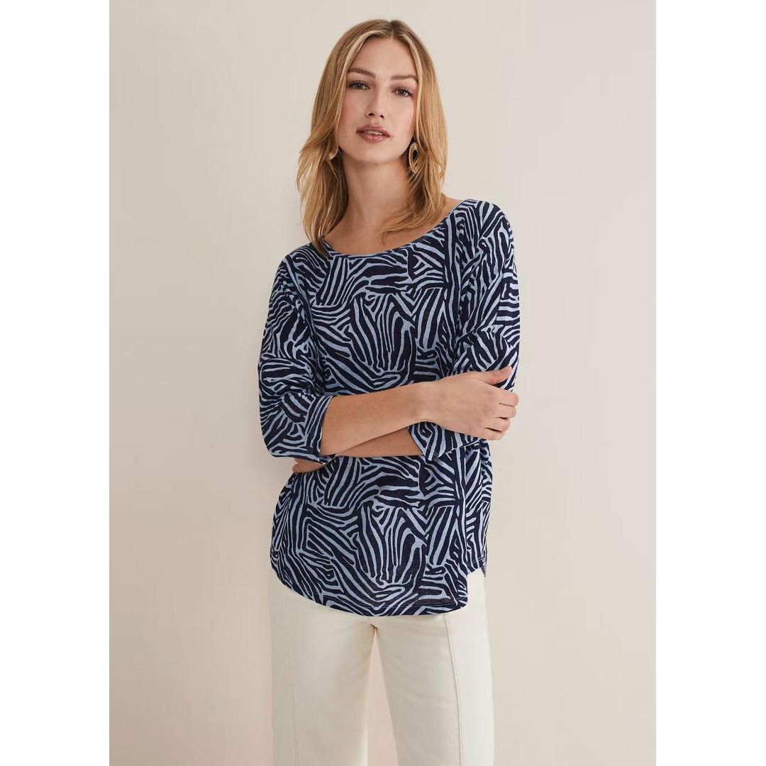 Phase Eight Moire Zebra Linen Top - Blue