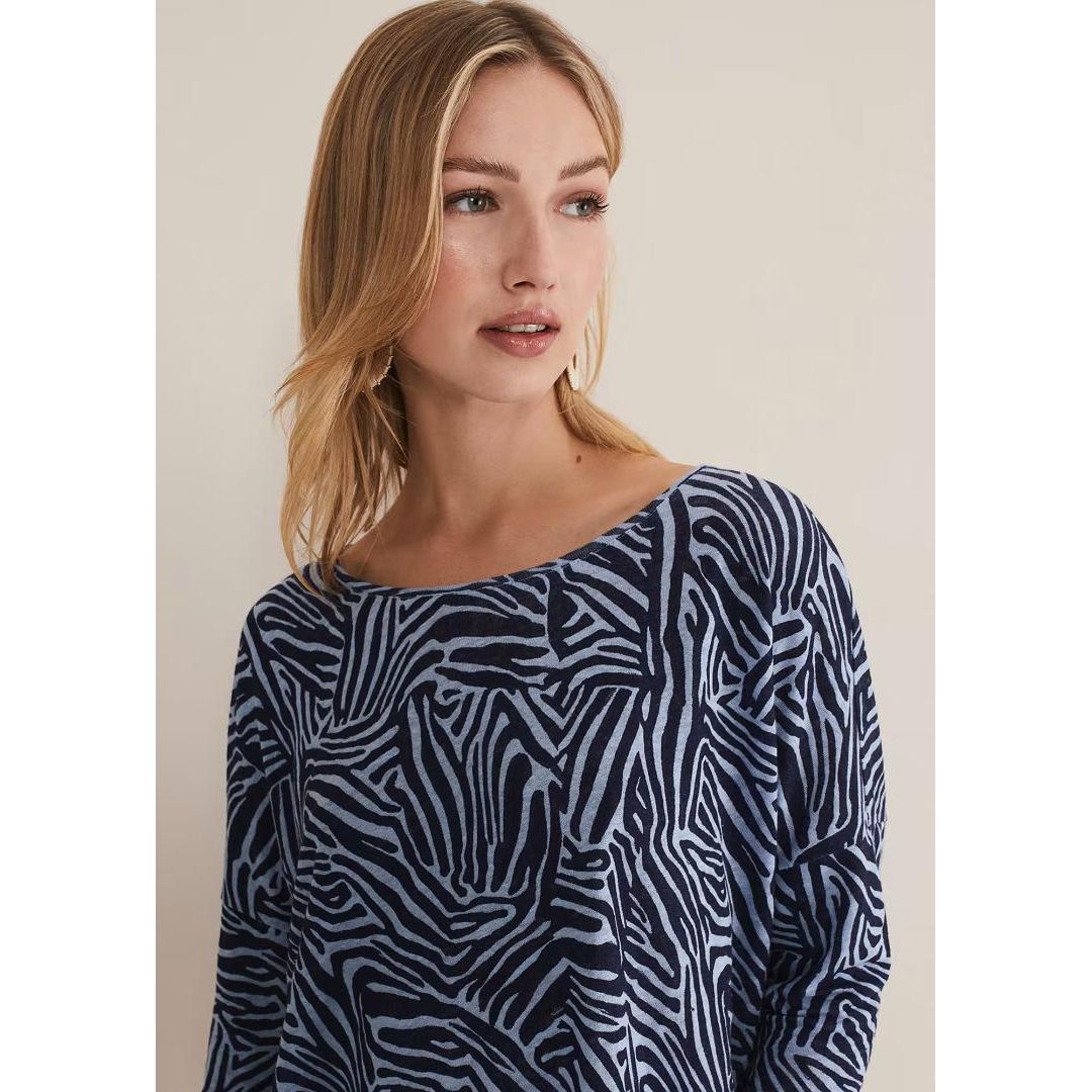 Phase Eight Moire Zebra Linen Top - Blue