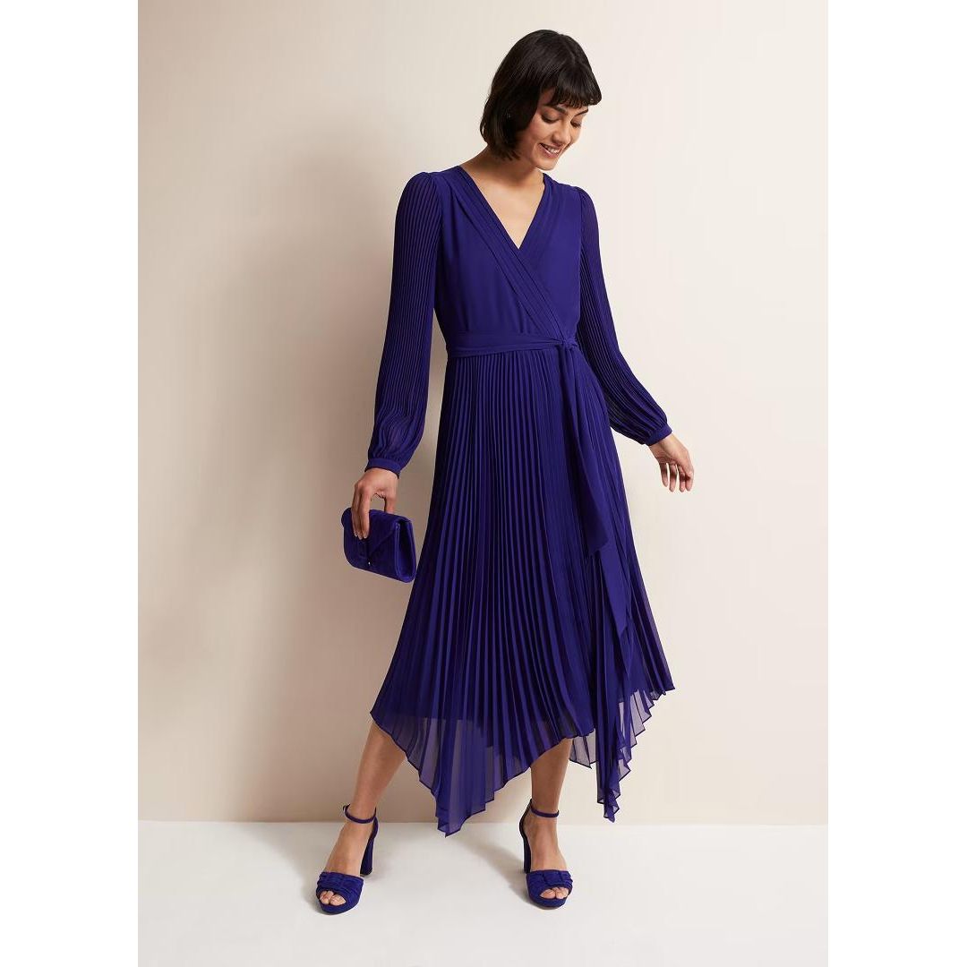 Phase Eight Petra Blue Pleated Midi Dress - Cobalt