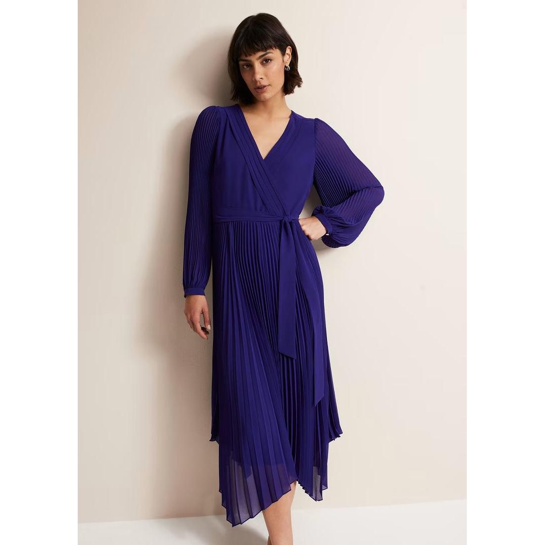 Phase Eight Petra Blue Pleated Midi Dress - Cobalt
