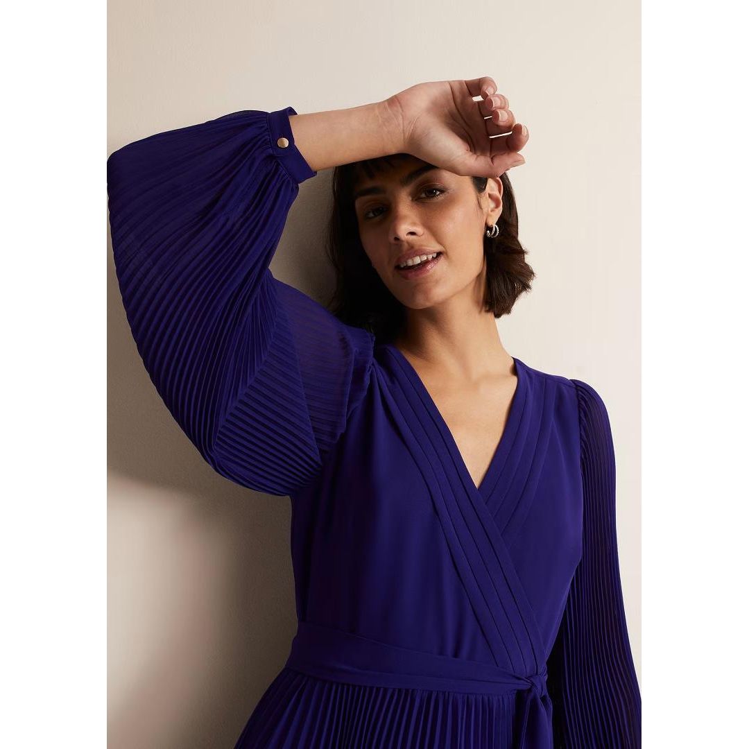 Phase Eight Petra Blue Pleated Midi Dress - Cobalt
