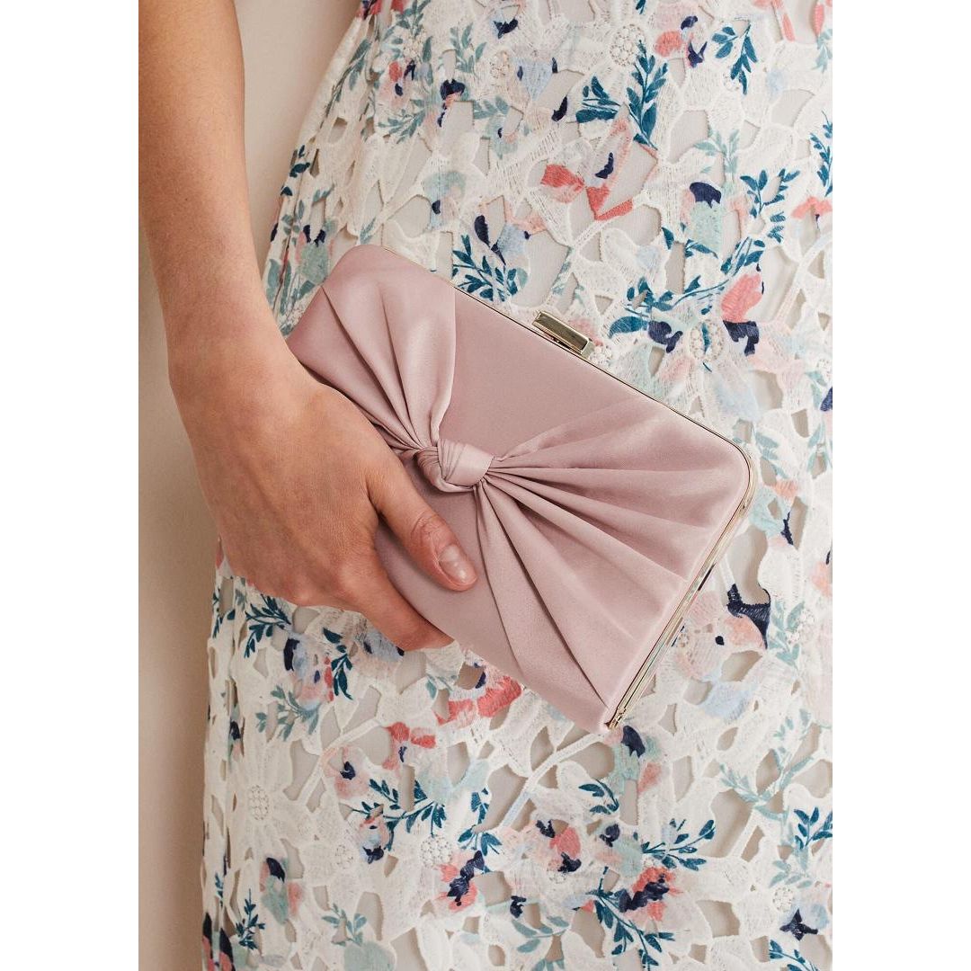 Phase Eight Satin Knot Front Box Clutch Bag - Antique Rose
