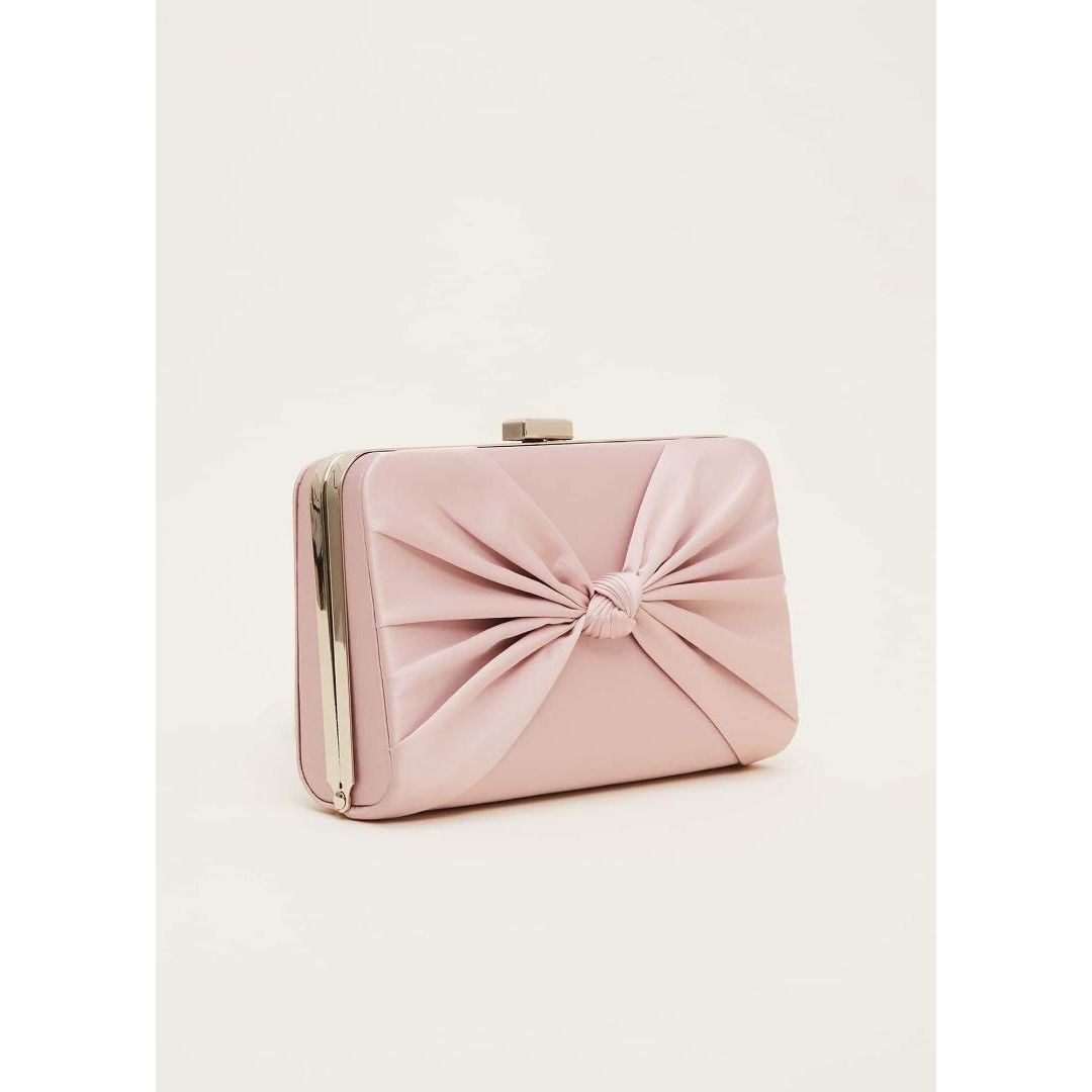 Phase Eight Satin Knot Front Box Clutch Bag - Antique Rose