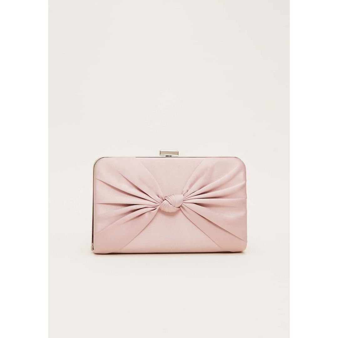 Phase Eight Satin Knot Front Box Clutch Bag - Antique Rose