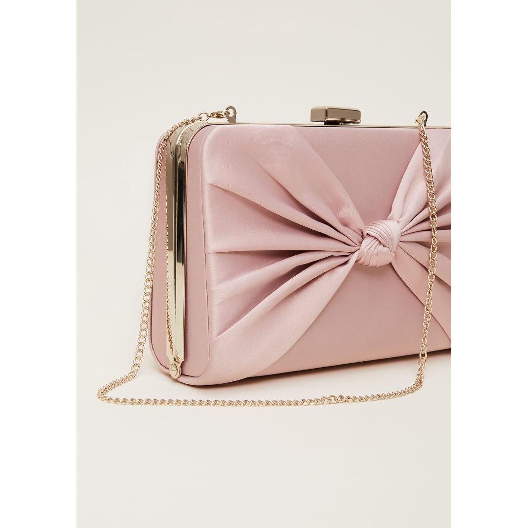 Phase Eight Satin Knot Front Box Clutch Bag - Antique Rose