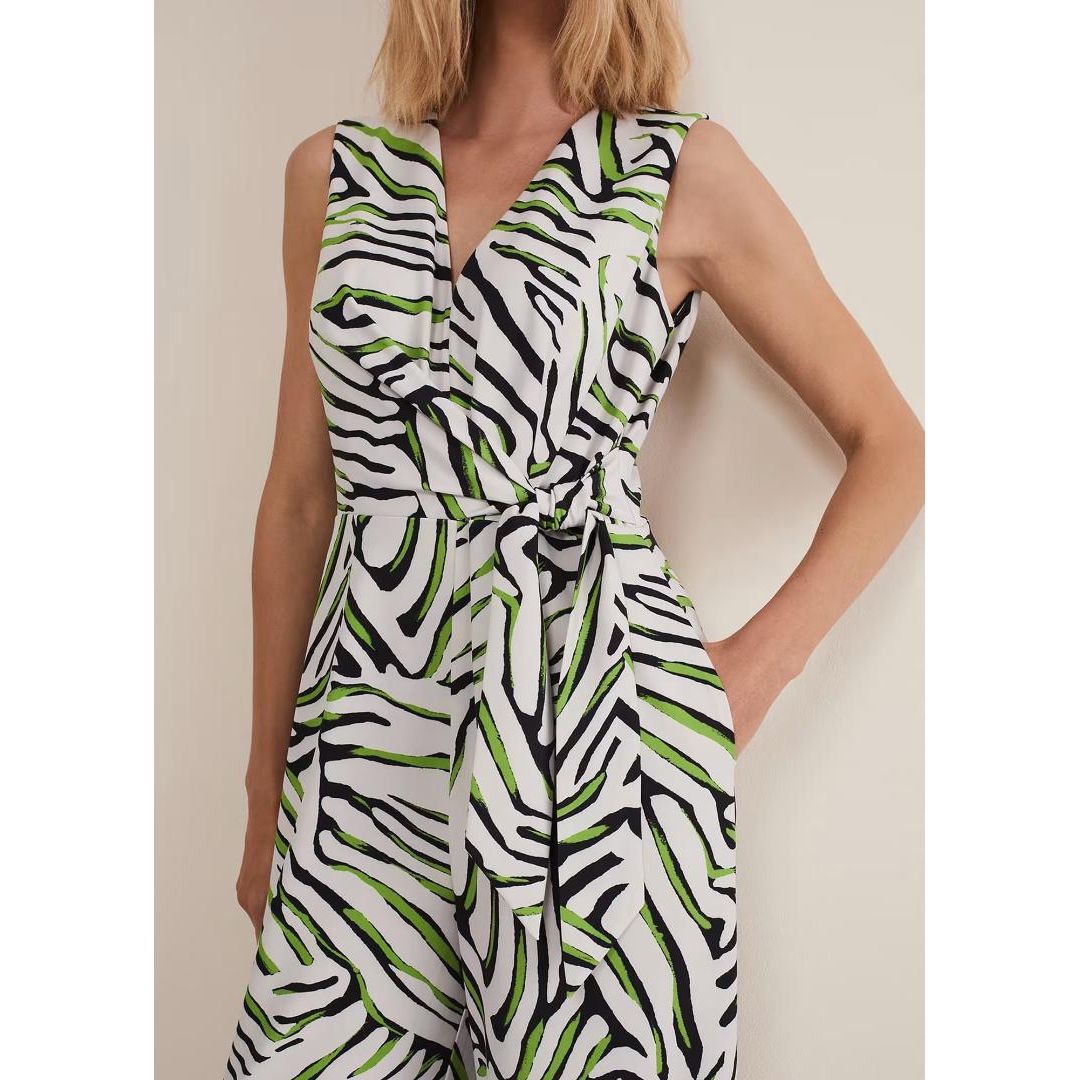 Phase Eight Tamsin Zebra Print Wide Leg Jumpsuit - Green/Neutral