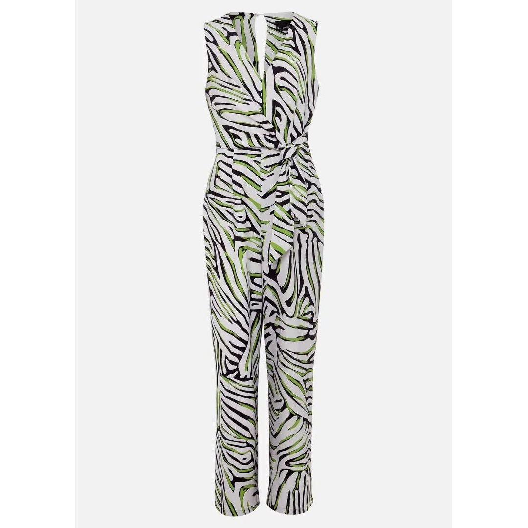 Phase Eight Tamsin Zebra Print Wide Leg Jumpsuit - Green/Neutral