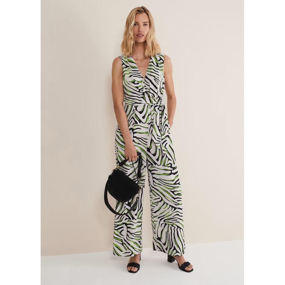 Phase Eight Tamsin Zebra Print Wide Leg Jumpsuit - Green/Neutral
