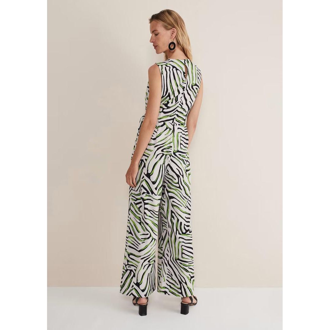 Phase Eight Tamsin Zebra Print Wide Leg Jumpsuit - Green/Neutral