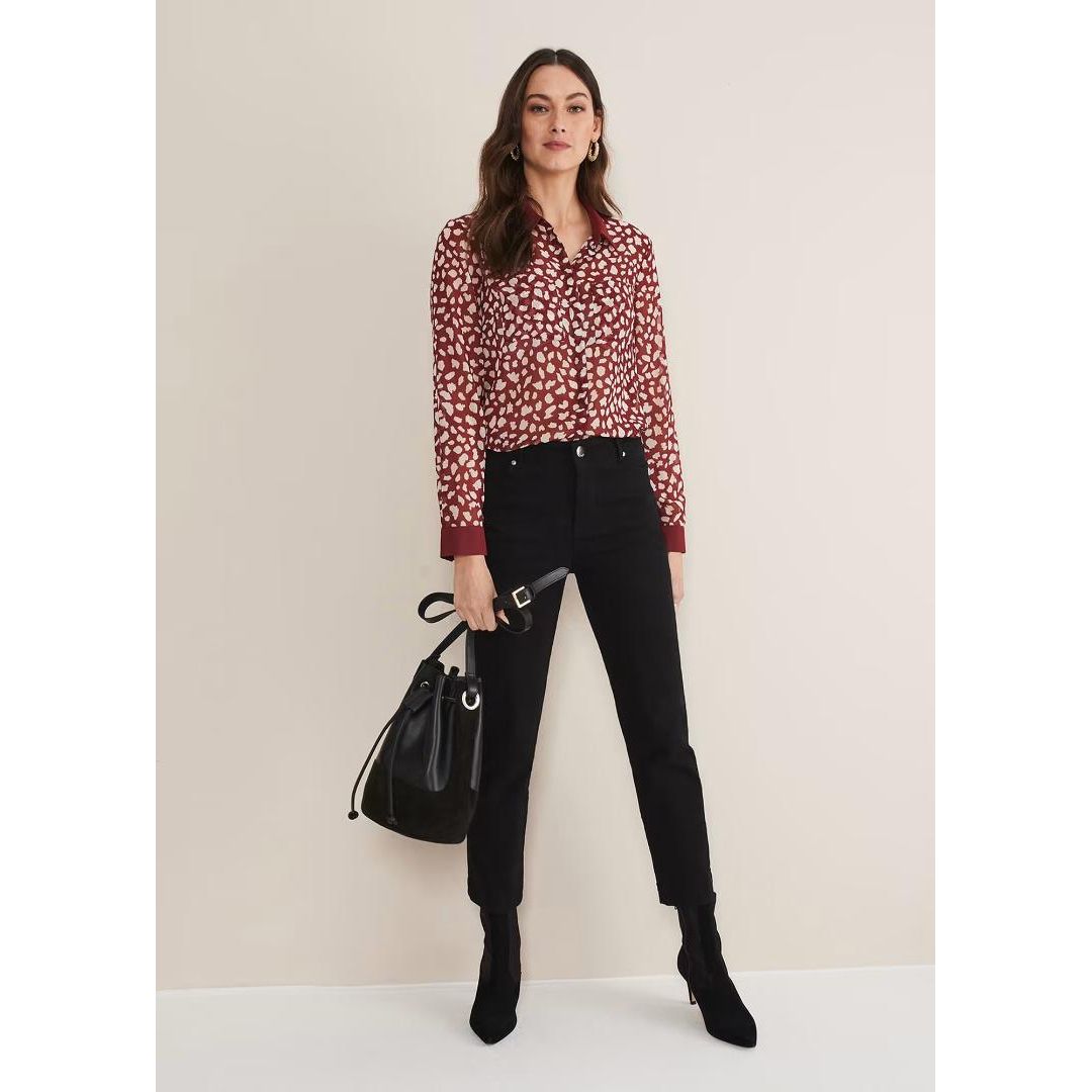Phase Eight Tanjina Printed Blouse - Powder Burgandy/Ivory
