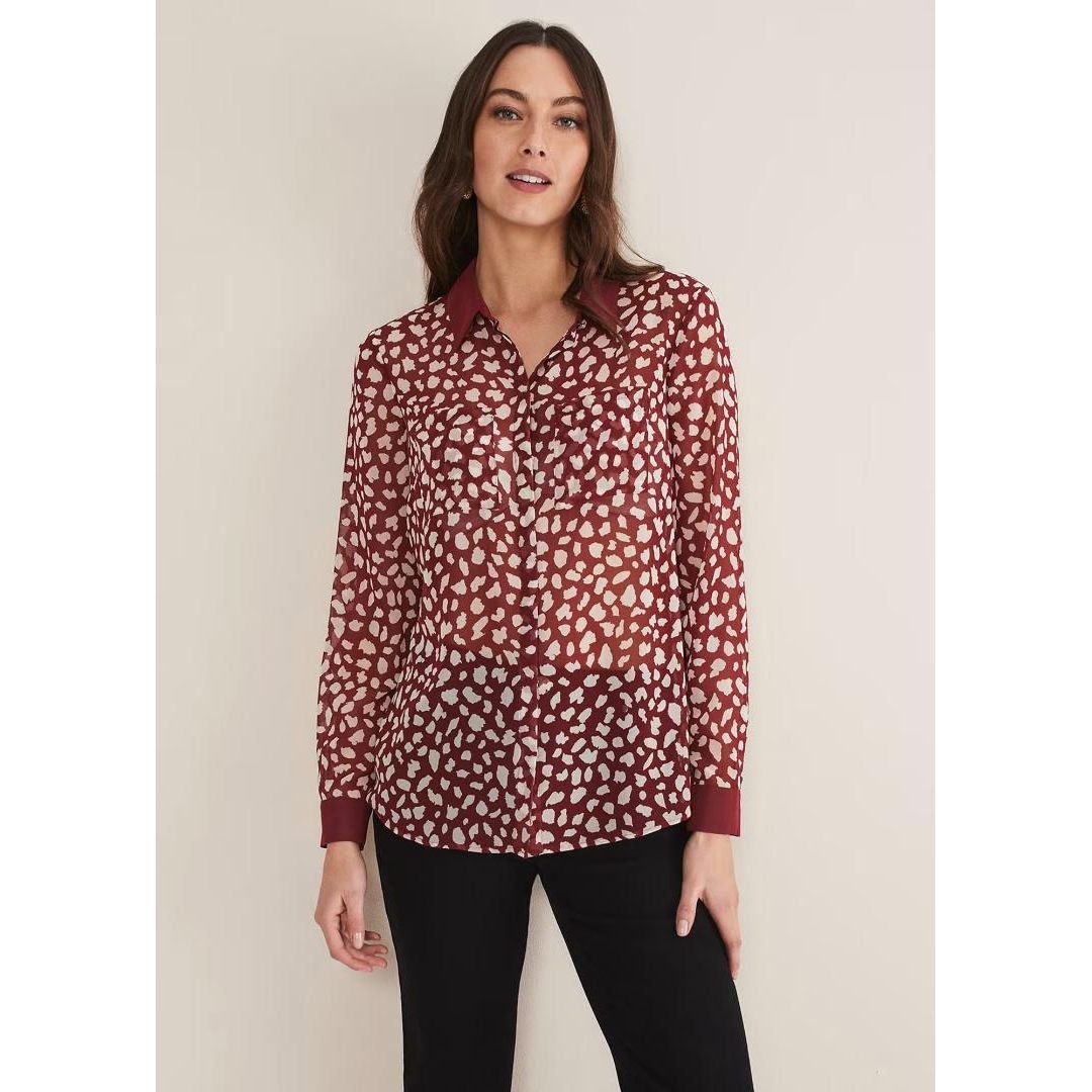 Phase Eight Tanjina Printed Blouse - Powder Burgandy/Ivory