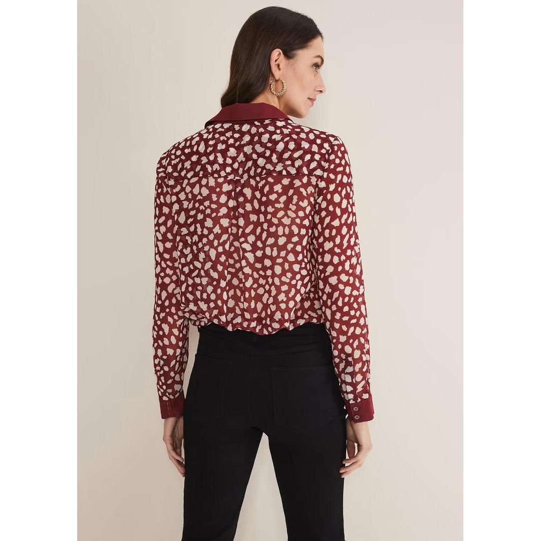 Phase Eight Tanjina Printed Blouse - Powder Burgandy/Ivory