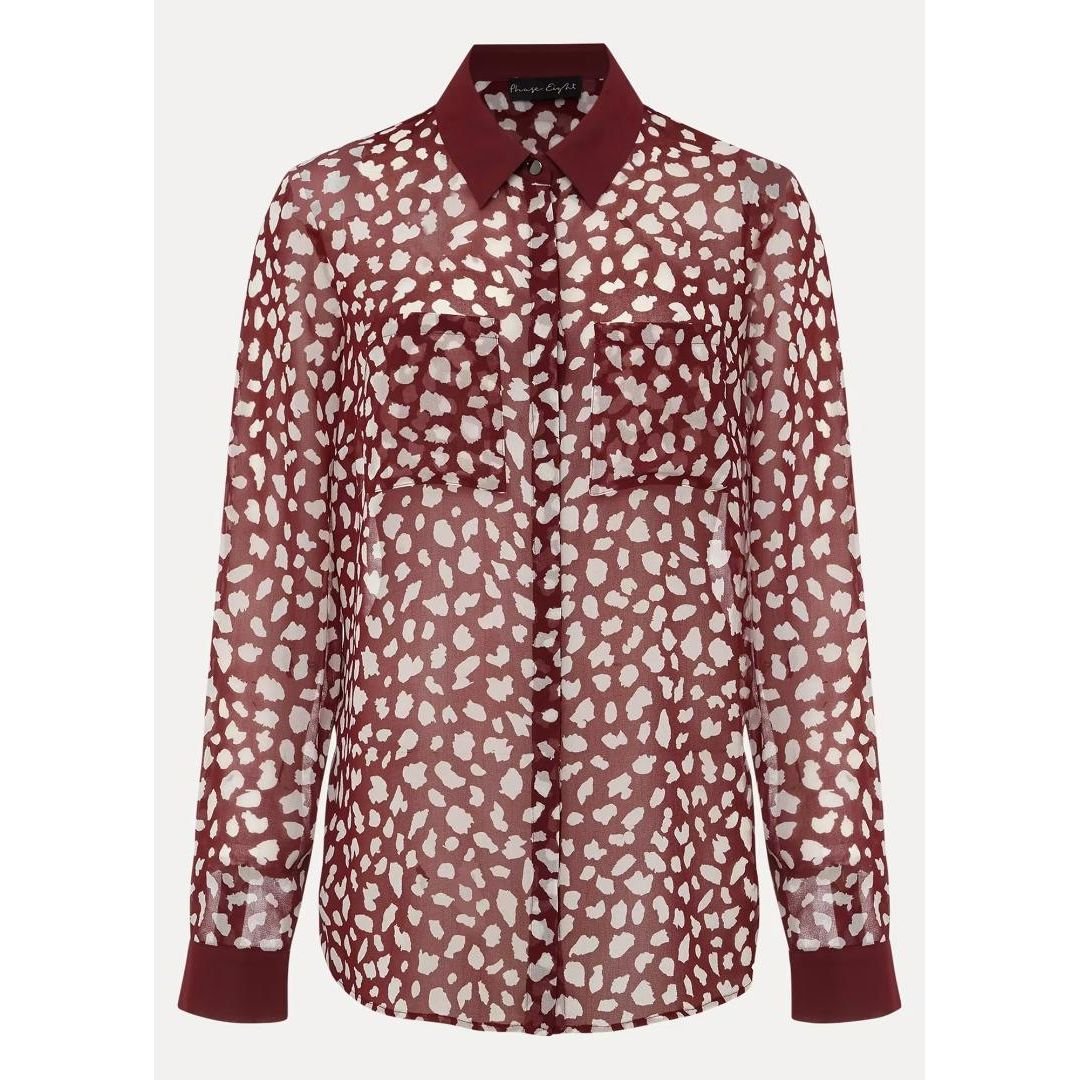 Phase Eight Tanjina Printed Blouse - Powder Burgandy/Ivory
