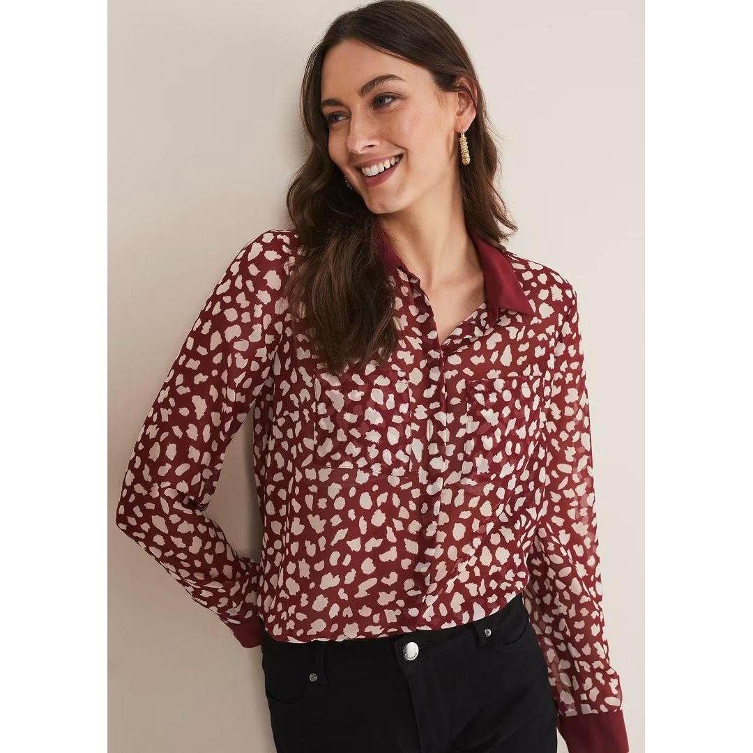 Phase Eight Tanjina Printed Blouse - Powder Burgandy/Ivory