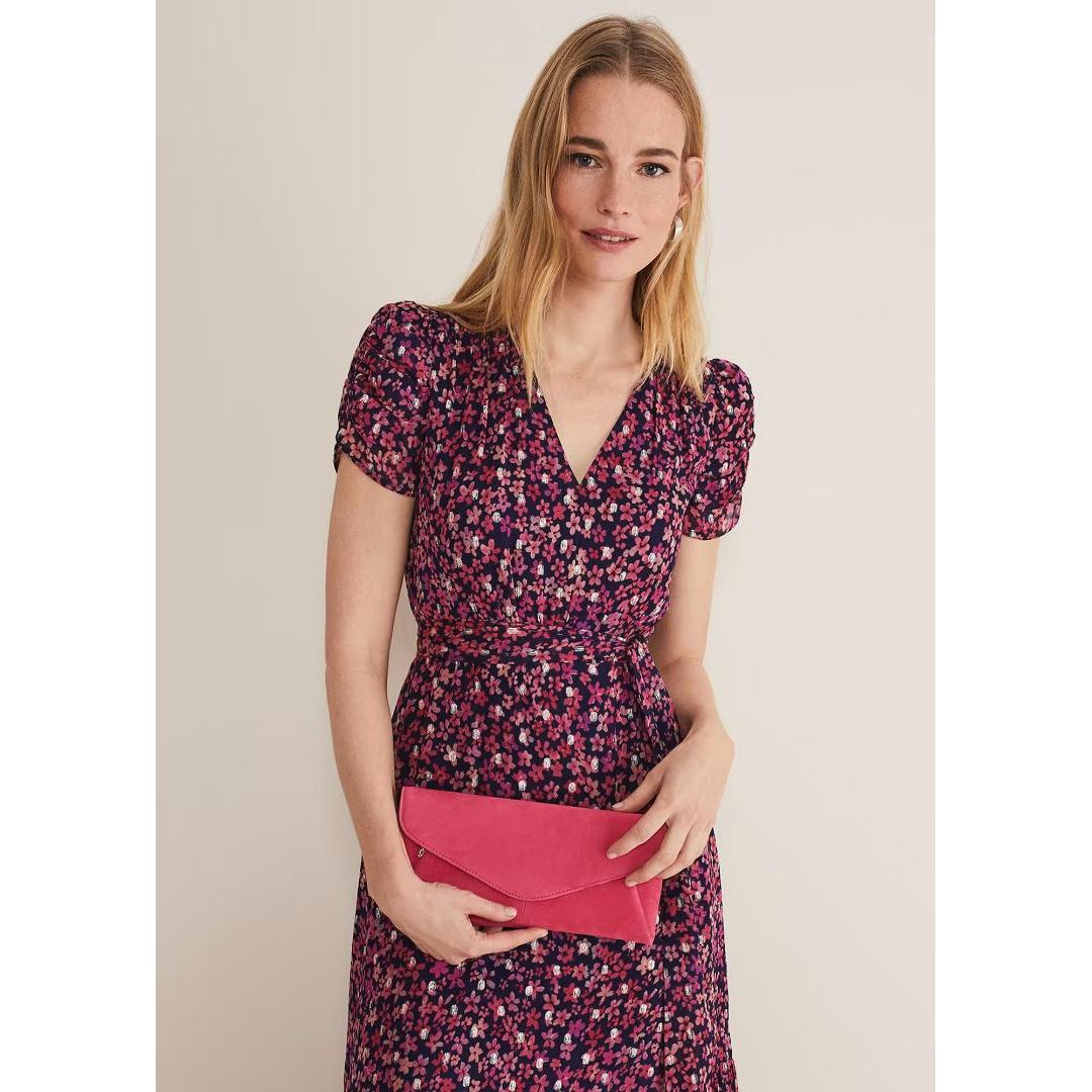 Phase Eight Wendie Suede Clutch Bag - Raspberry