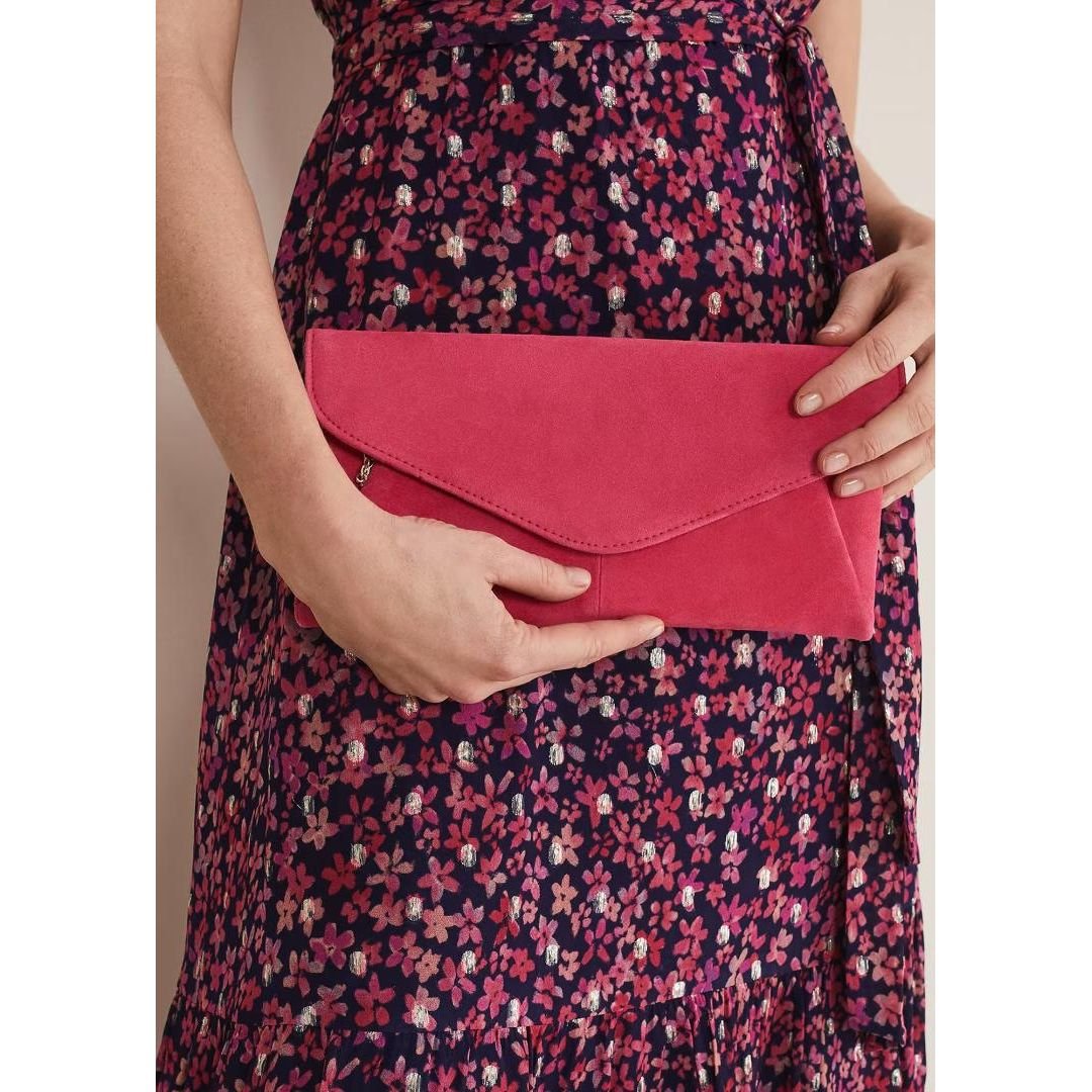 Phase Eight Wendie Suede Clutch Bag - Raspberry
