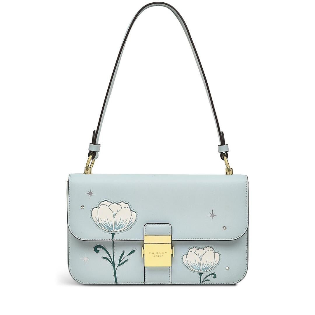 Radley Hanley Close Spring Rose Medium Flapover Shoulder Bag - Seafoam