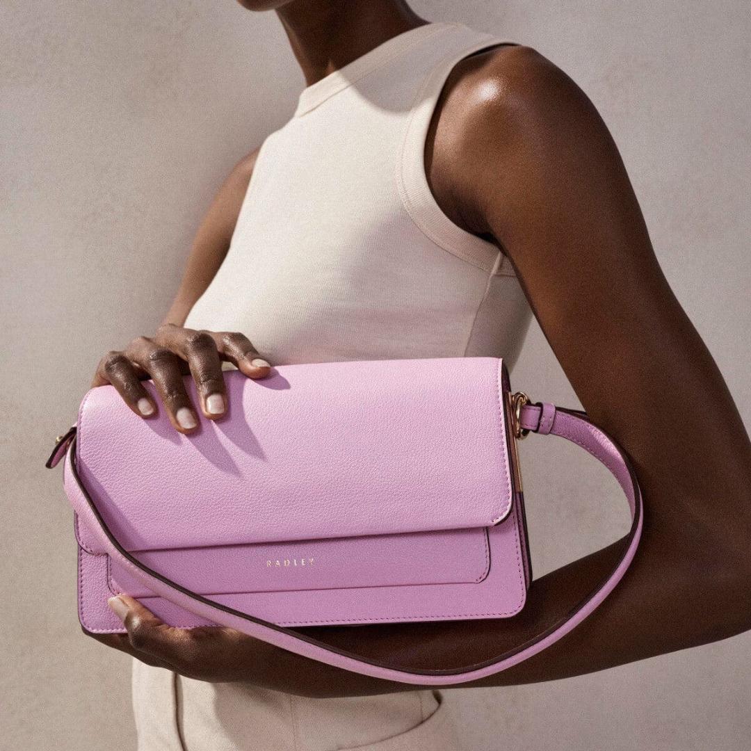 Radley Leather Lane Medium Flapover Shoulder Bag - Sugar Pink