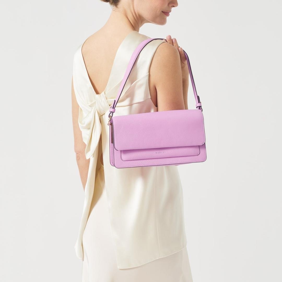 Radley Leather Lane Medium Flapover Shoulder Bag - Sugar Pink