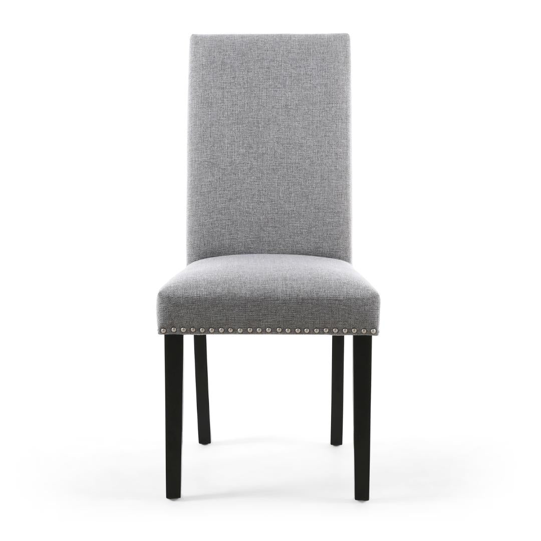 Randall Stud Detail Linen Effect Silver Grey Dining Chair In Black Legs Set Of 2