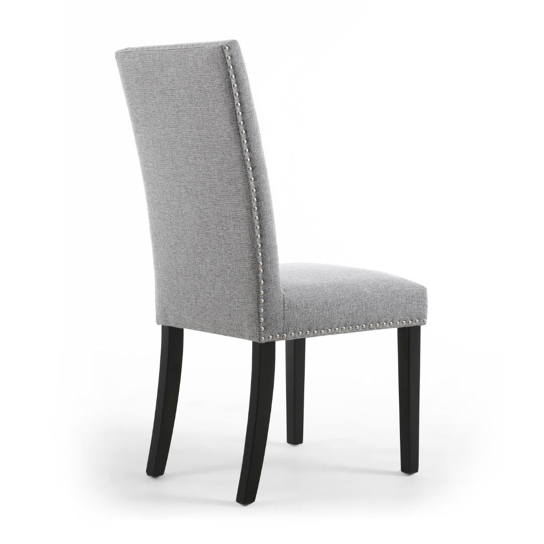 Randall Stud Detail Linen Effect Silver Grey Dining Chair In Black Legs Set Of 2